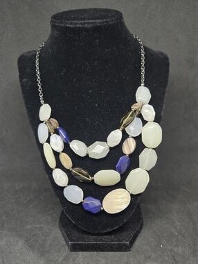 Loft Three Strand Multi Color Gun Metal Silver Tone Bib Necklace